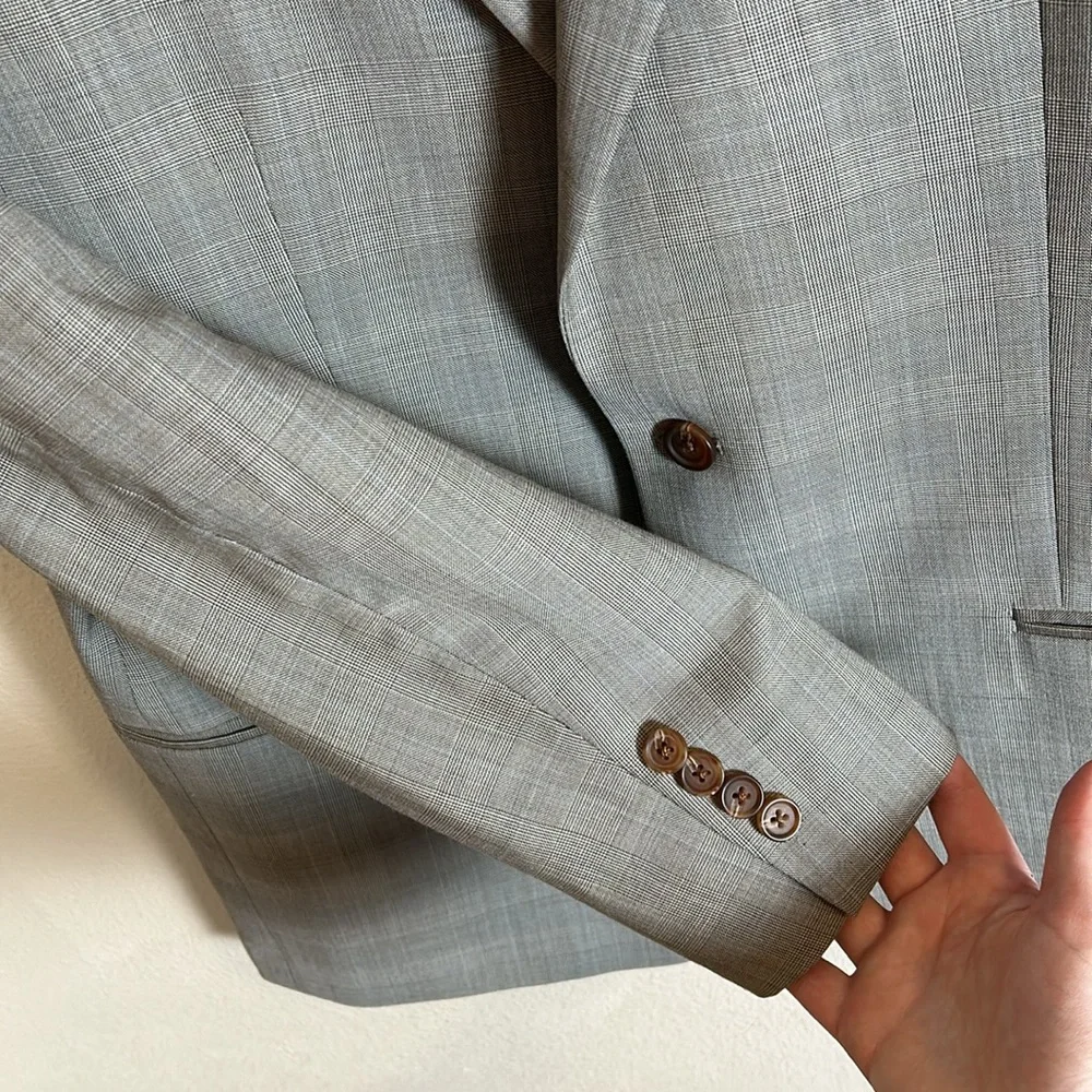Ralph‎ Lauren Grey Suit Jacket Plaid Two Button